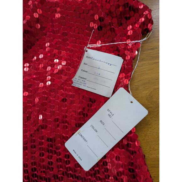 Della Roufogali Red Silk Sequin Top S NWT '80s NYE Party Shoulder Pads Holiday - Picture 4 of 8